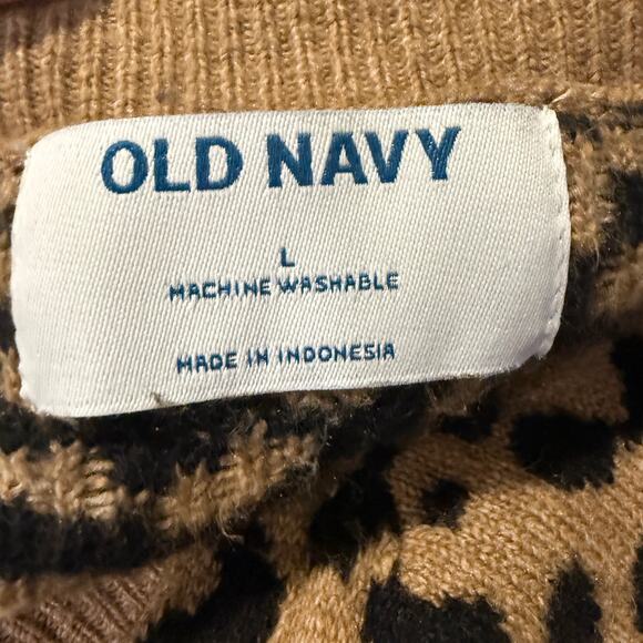 Old Navy Leopard Print V-Neck Sweater Tan Black Animal Print Pullover Large Fall - Picture 4 of 7